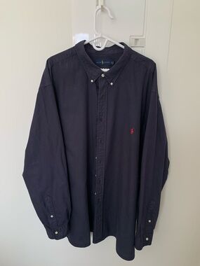 Ralph Lauren 100 % cotton Navy Button-Down long sleeve Shirt with Red Pony Logo